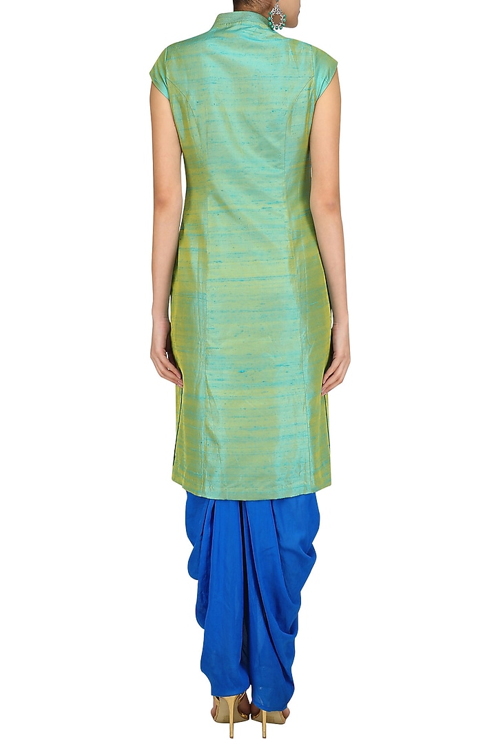 Pista green zari embroidery achkan with blue dhoti pants available only at Pernia's Pop Up Shop.