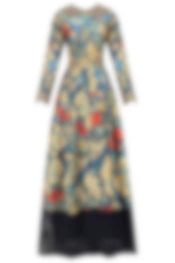 Navy blue embroidered long jacket and palazzo pants set available only at Pernia's Pop Up Shop.