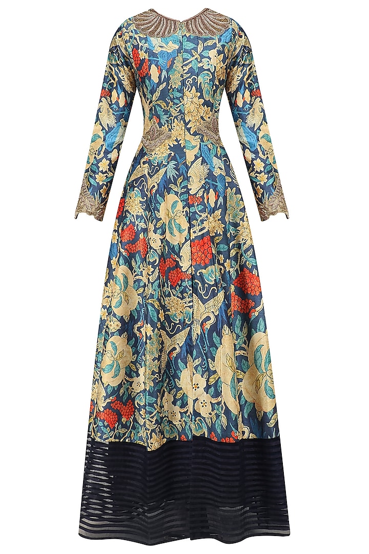 Navy blue embroidered long jacket and palazzo pants set available only at Pernia's Pop Up Shop.