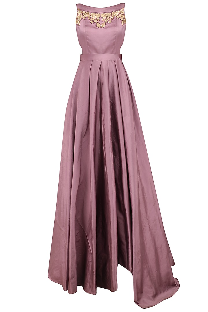 Mauve zari embroidered flared gown available only at Pernia's Pop Up Shop.
