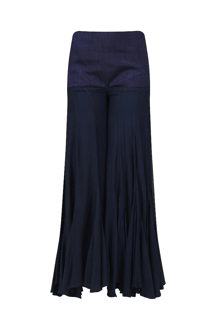 Navy blue embroidered kurta, sharara pants and cape set available only at Pernia's Pop Up Shop.