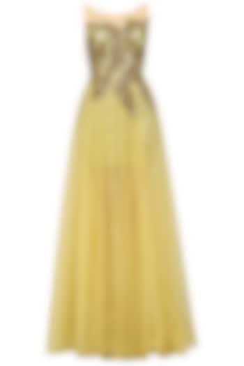 Gold sequins embroidered and net flared dress available only at Pernia's Pop Up Shop.