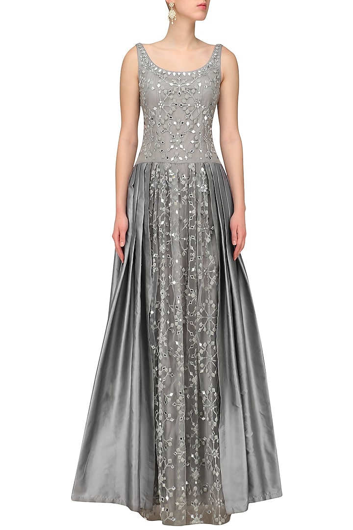 Grey mirror and dori embroidered gown available only at Pernia's Pop Up Shop.
