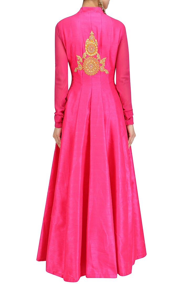 Pink embroidered flared anarkali jacket with palazzo pants available only at Pernia's Pop Up Shop.