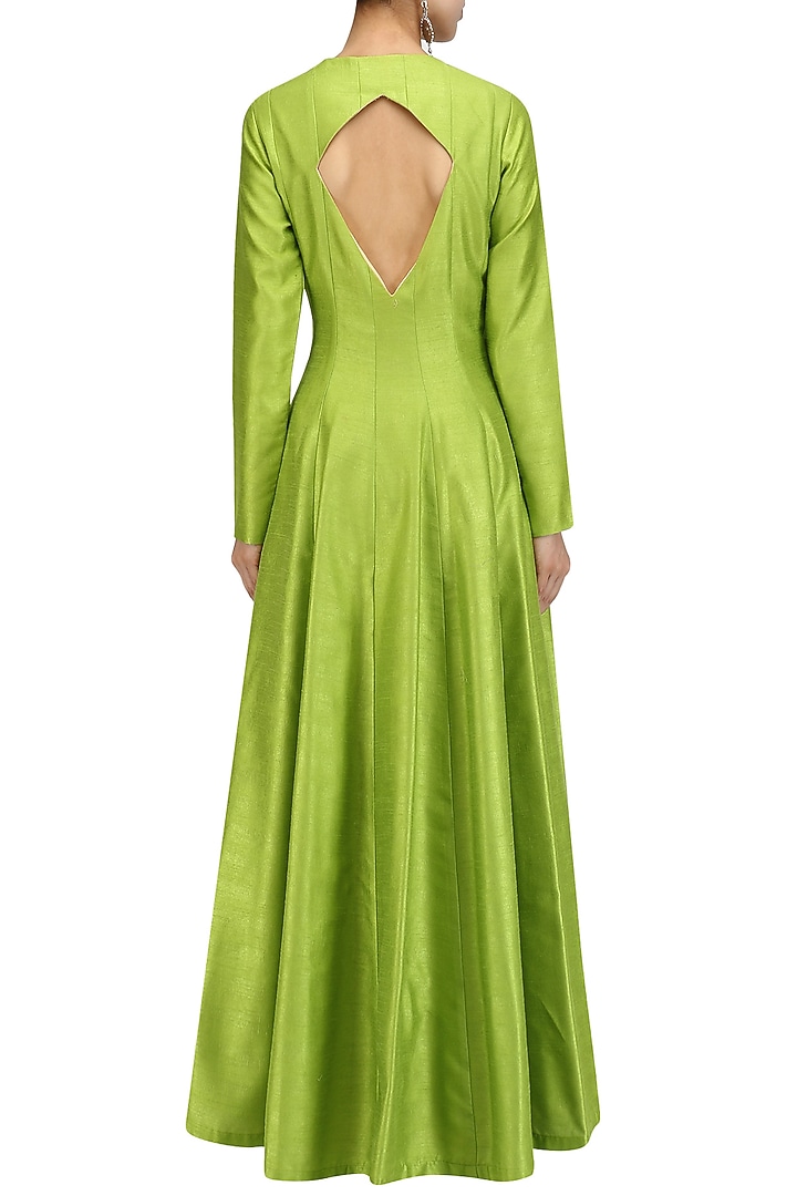 Lime green embroidered flared anarkali jacket with palazzo pants available only at Pernia's Pop Up Shop.
