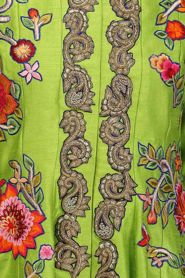 Lime green embroidered flared anarkali jacket with palazzo pants available only at Pernia's Pop Up Shop.