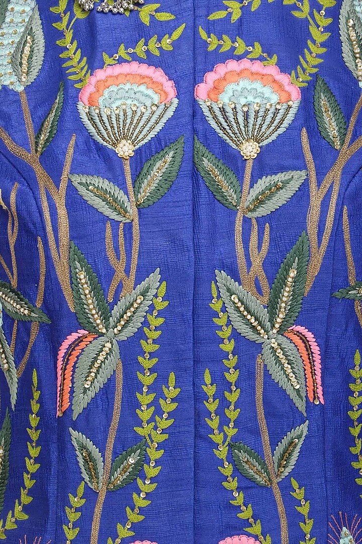 Cobalt blue embroidered kurta with lehenga and dupatta set available only at Pernia's Pop Up Shop.