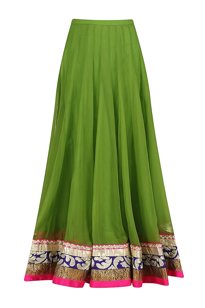 Pink birds embroidered waistcoat and green lehenga skirt set set available only at Pernia's Pop Up Shop.
