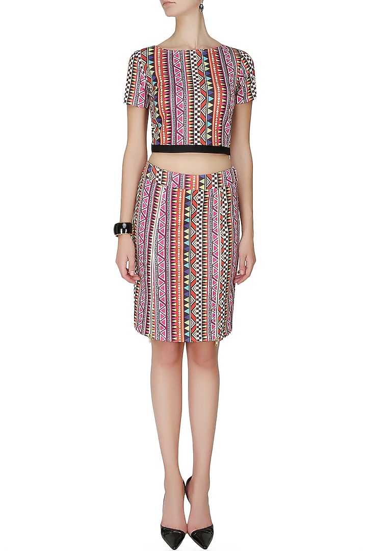 Multi coloured shack crop top and pencil skirt available only at Pernia's Pop Up Shop.