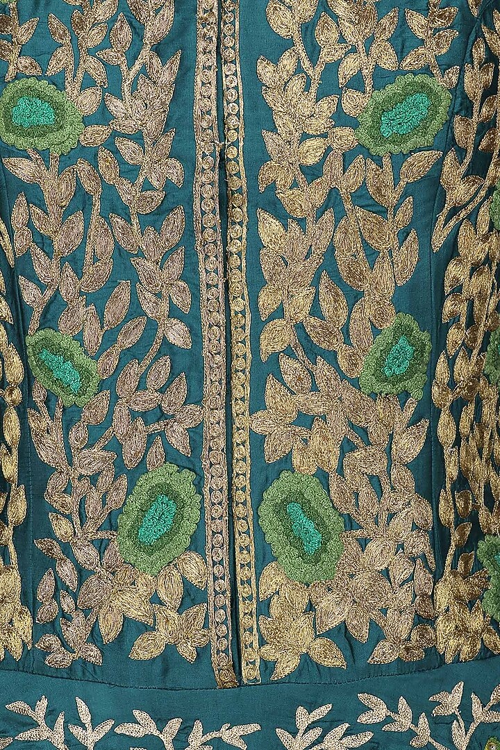 Teal floral embroidered anarkali available only at Pernia's Pop Up Shop.