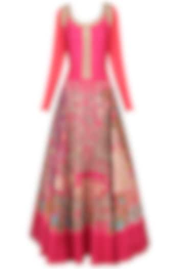 Fuschia Floral Embroidered Anarkali by Aharin India