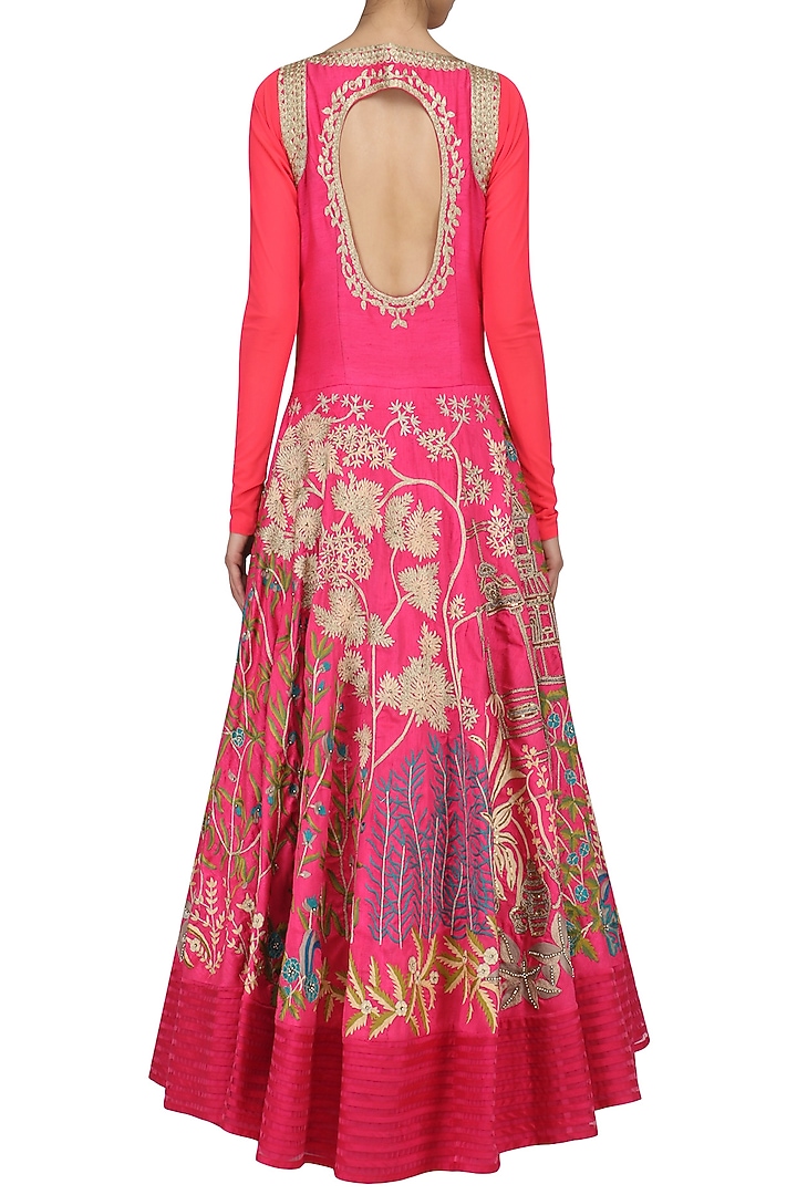 Fuschia floral embroidered anarkali available only at Pernia's Pop Up Shop.