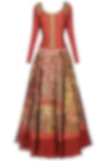 Maroon Floral Embroidered Anarkali by Aharin India