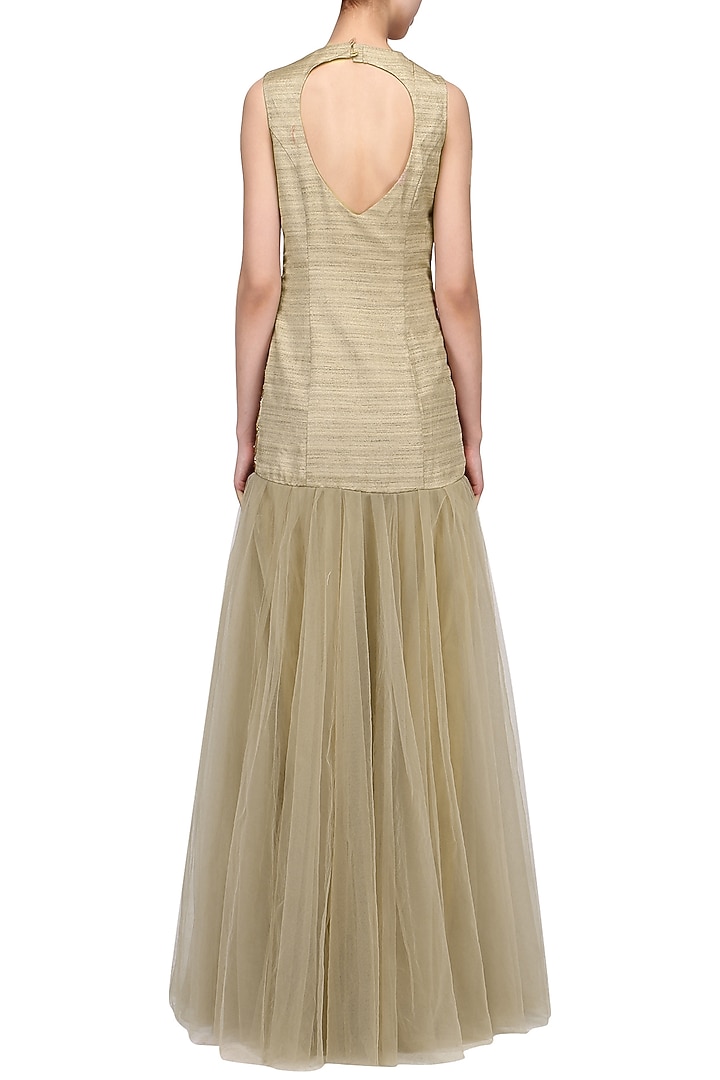Gold and blue floral embroidered gown available only at Pernia's Pop Up Shop.