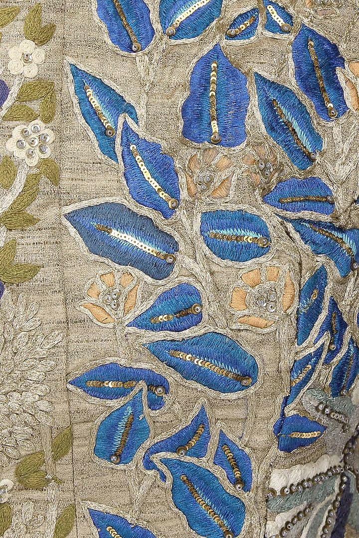 Gold and blue floral embroidered gown available only at Pernia's Pop Up Shop.