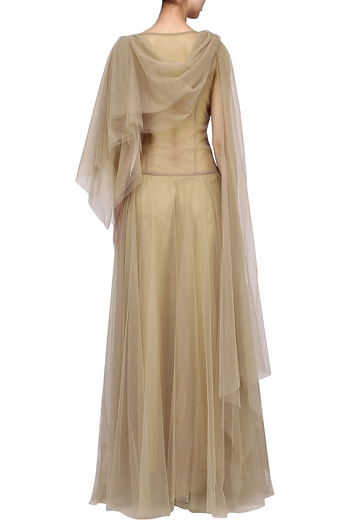 Gold floral embroidered drape gown available only at Pernia's Pop Up Shop.