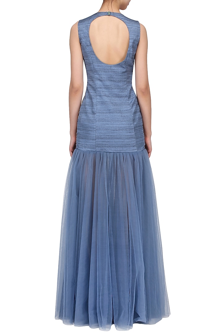 Slate blue floral embroidered gownavailable only at Pernia's Pop Up Shop.