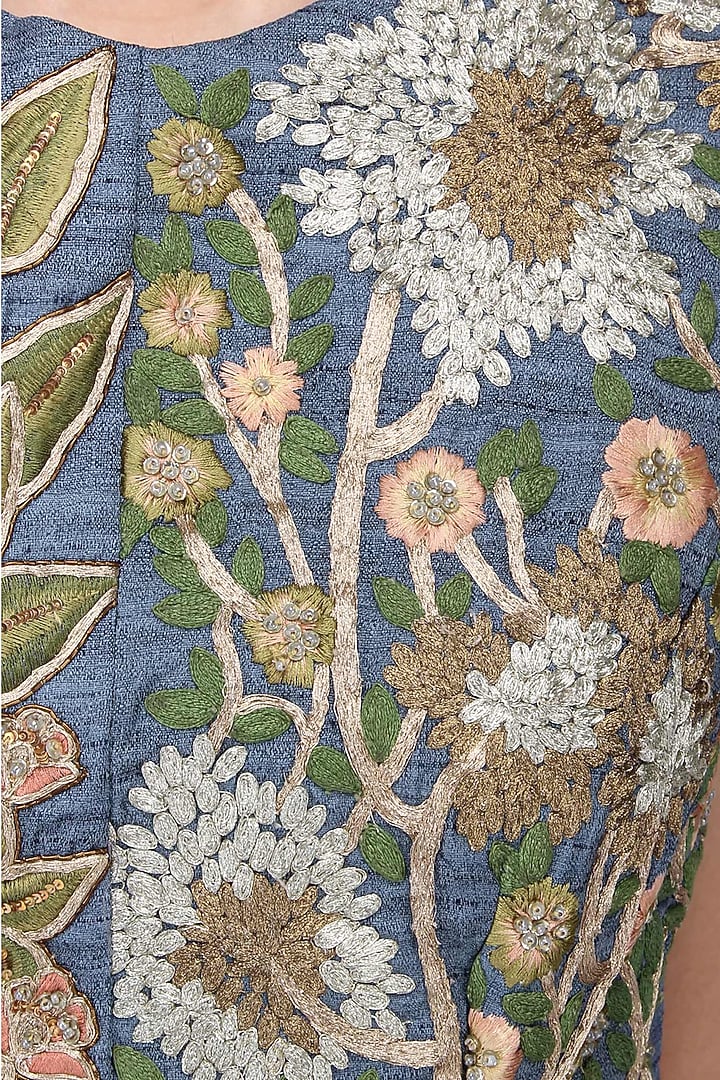 Slate blue floral embroidered gownavailable only at Pernia's Pop Up Shop.