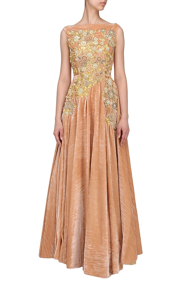 Peach and gold flower embroidered gown available only at Pernia's Pop Up Shop.