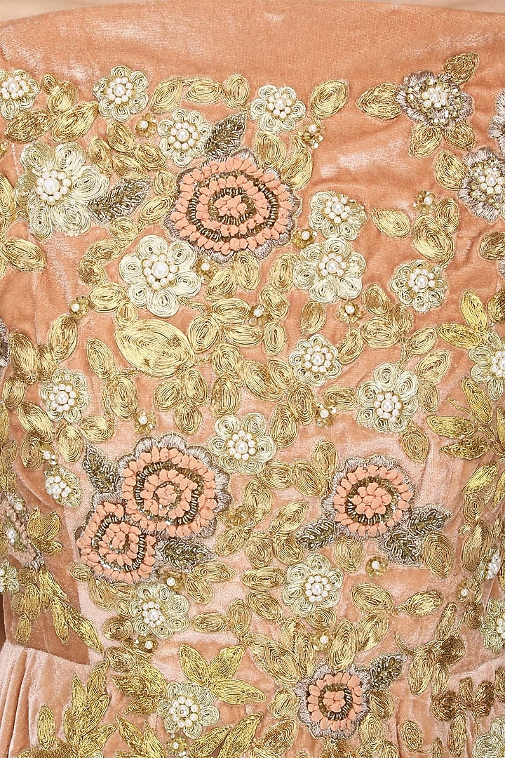 Peach and gold flower embroidered gown available only at Pernia's Pop Up Shop.