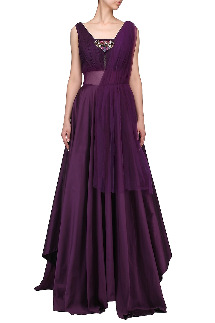 Wine Crystala nd metallic embroidered motif gown available only at Pernia's Pop Up Shop.