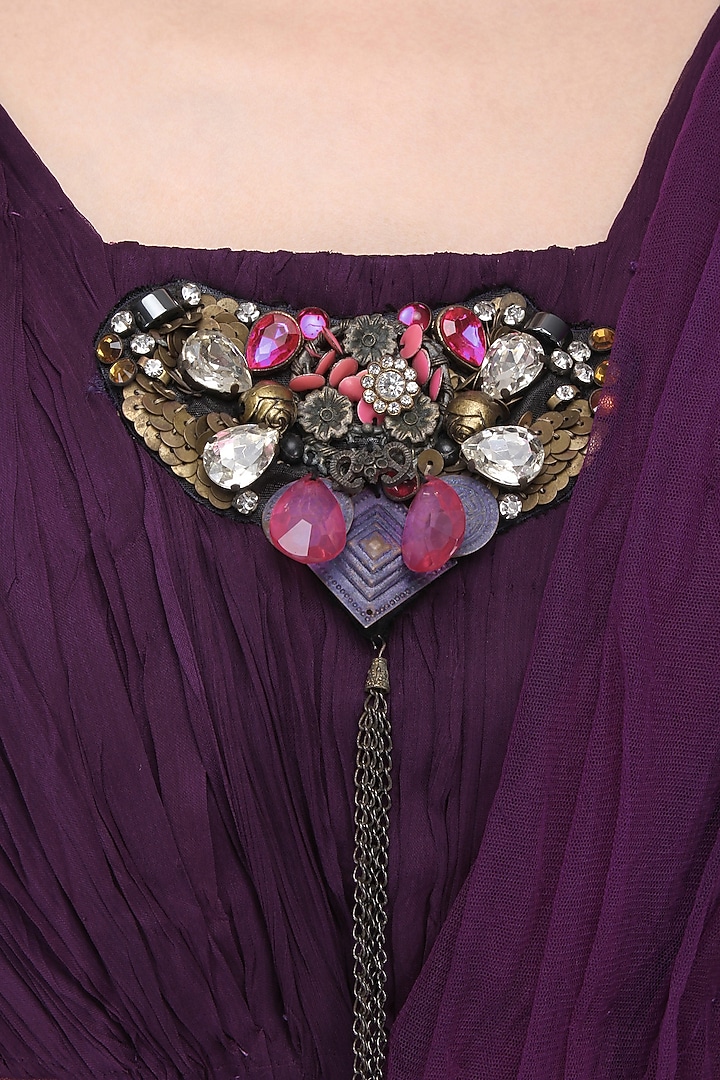 Wine Crystala nd metallic embroidered motif gown available only at Pernia's Pop Up Shop.