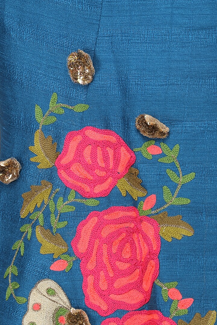 Teal embroidered cape with pink fitted pants available only at Pernia's Pop Up Shop.