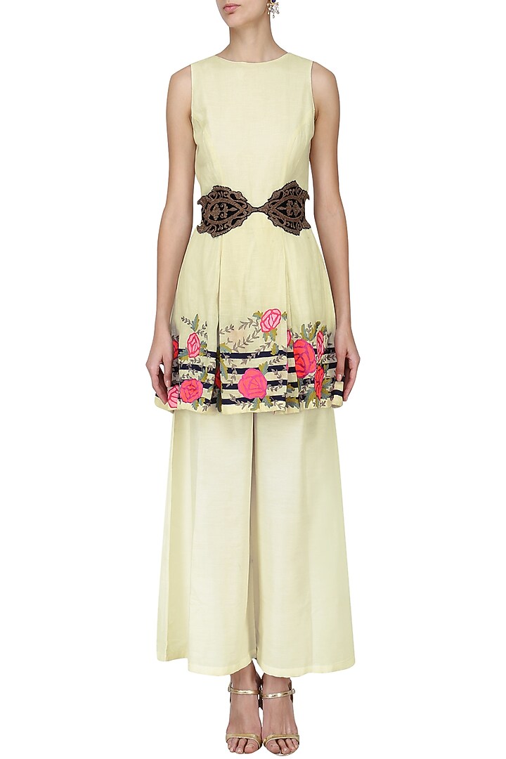 White floral embroidered tunic with palazzo pants set available only at Pernia's Pop Up Shop.