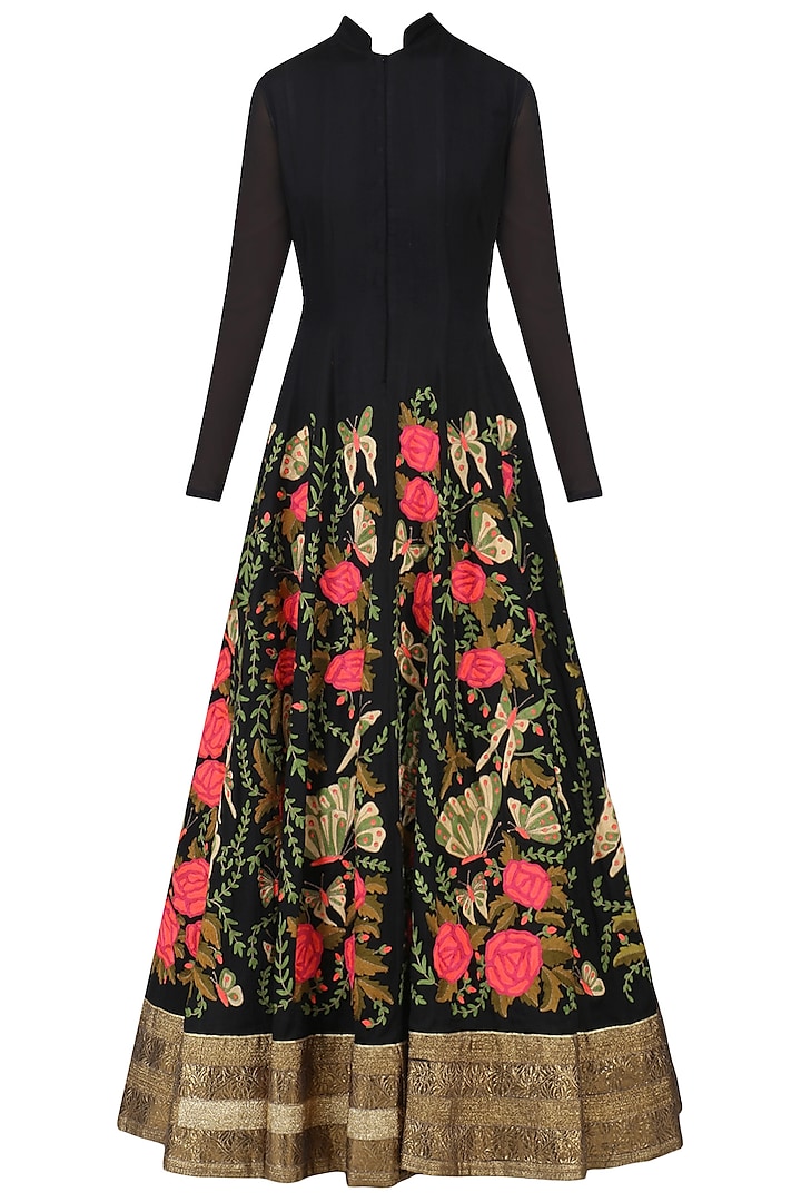 Black butterfly embroidered anarkali set available only at Pernia's Pop Up Shop.