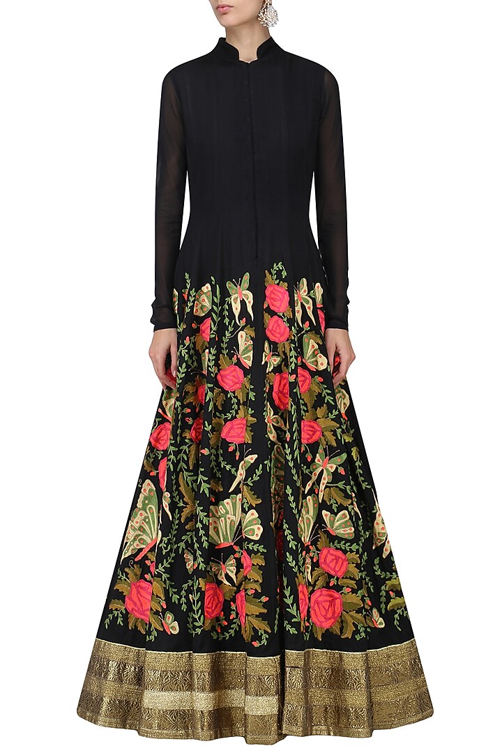 Black butterfly embroidered anarkali set available only at Pernia's Pop Up Shop.