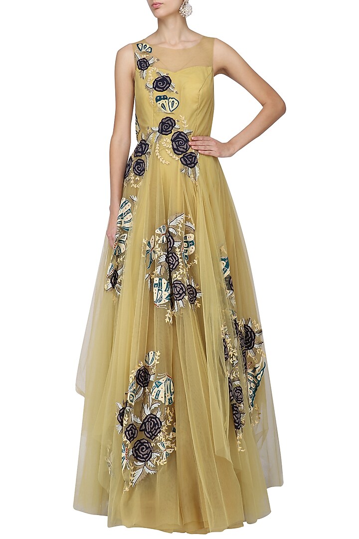 Gold embroidered layered gown available only at Pernia's Pop Up Shop.