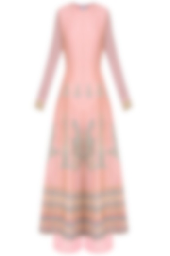 Peach paisley motif embroidered anarkali set with palazzo pants available only at Pernia's Pop Up Shop.