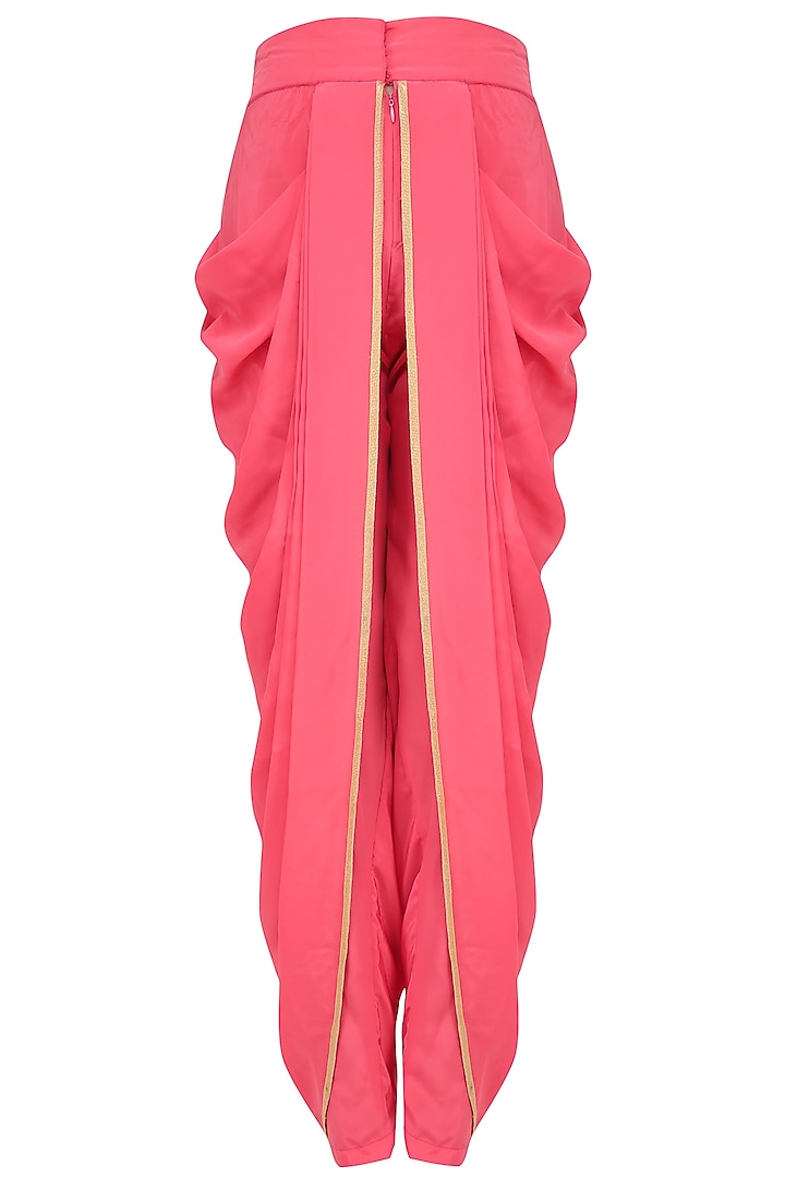 Coral pearl and dori embroidered straight kurta set with dhoti pants available only at Pernia's Pop Up Shop.