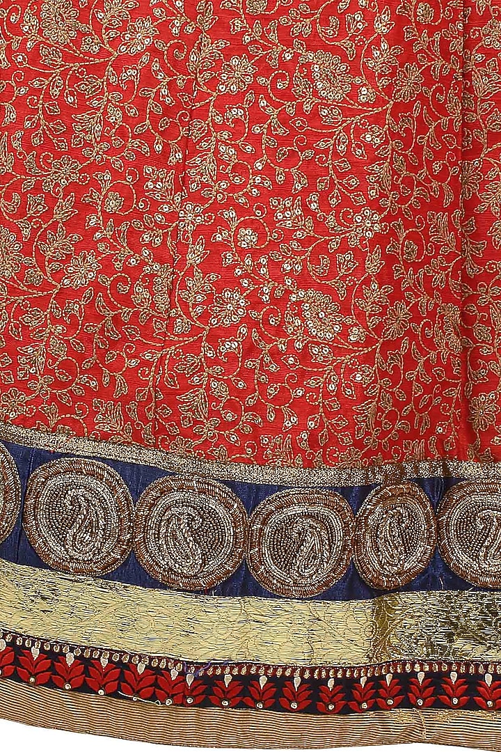 Red floral thread and sequins embroidered lehenga set available only at Pernia's Pop Up Shop.