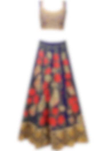 Blue butterfly and floral resham and zari embroidered lehenga set available only at Pernia's Pop Up Shop.