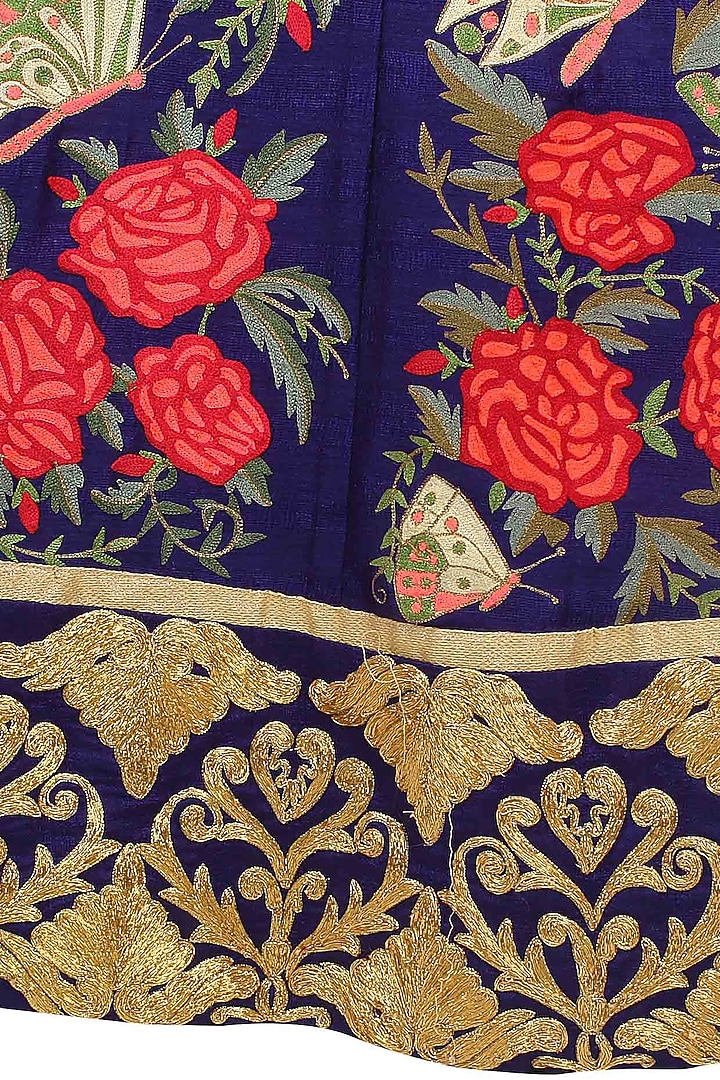 Blue butterfly and floral resham and zari embroidered lehenga set available only at Pernia's Pop Up Shop.
