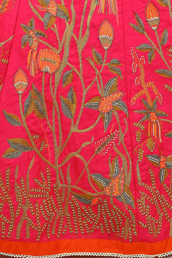 Pink floral resham and zari embroidered lehenga and orange blouse set available only at Pernia's Pop Up Shop.