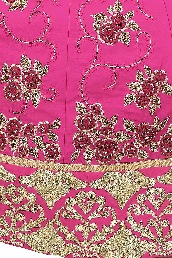 Pink and gold floral zardozi and dori embroidered lehenga set available only at Pernia's Pop Up Shop.