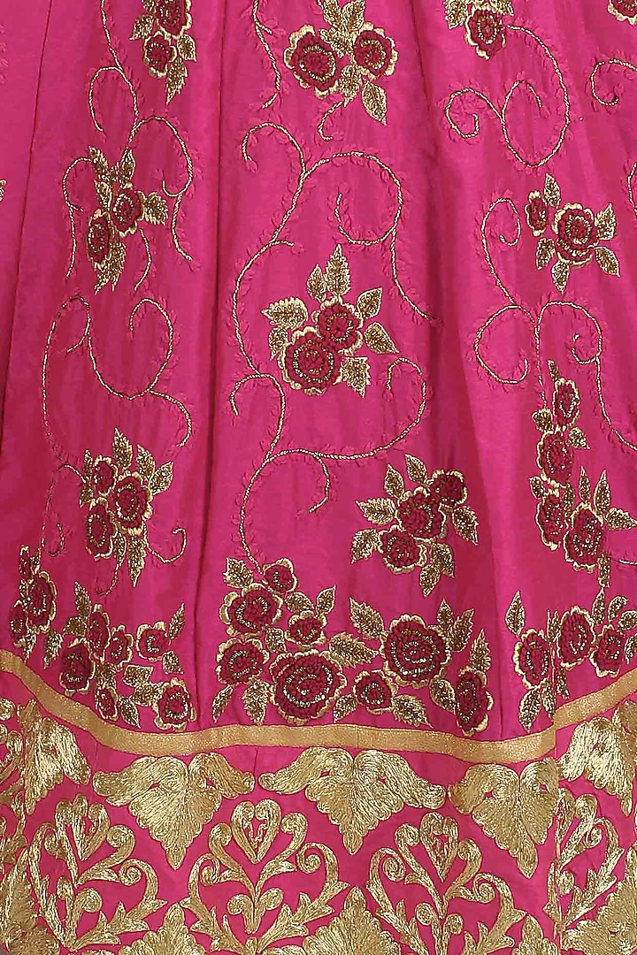 Pink and gold floral zardozi and dori embroidered lehenga set available only at Pernia's Pop Up Shop.