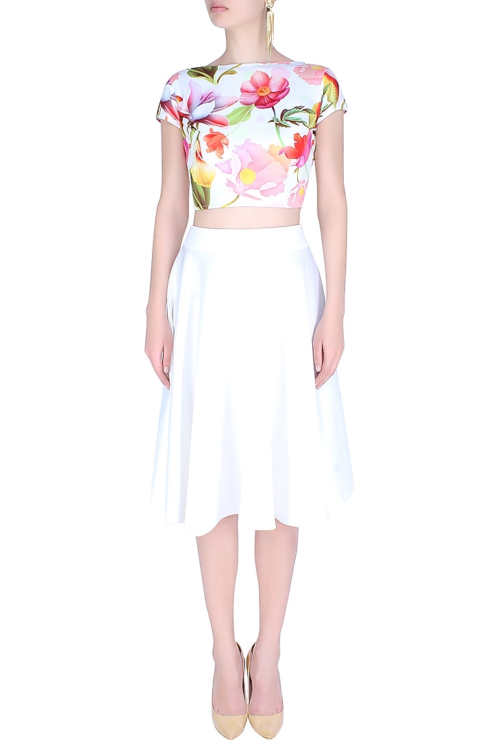 Ash Haute Couture presents White hawaii crop top and circular skirt available only at Pernia's Pop Up Shop.