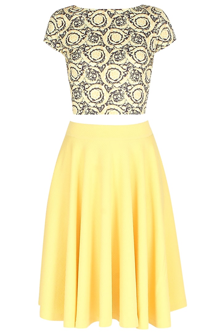 Yellow Holiday Tie Up Crop Top And Circular Skirt by Ash Haute Couture