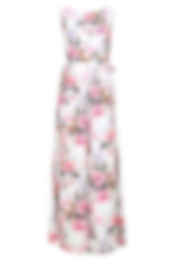 Cream and pink roses printed tie up jumpsuit available only at Pernia's Pop Up Shop.