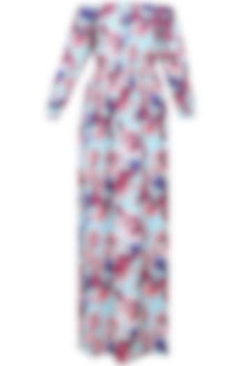 Blue floral printed off shoulder maxi dress available only at Pernia's Pop Up Shop.