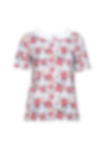 Light blue vintage floral printed layer sleeved top available only at Pernia's Pop Up Shop.