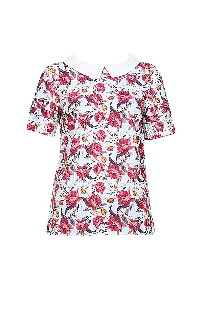Light blue vintage floral printed layer sleeved top available only at Pernia's Pop Up Shop.