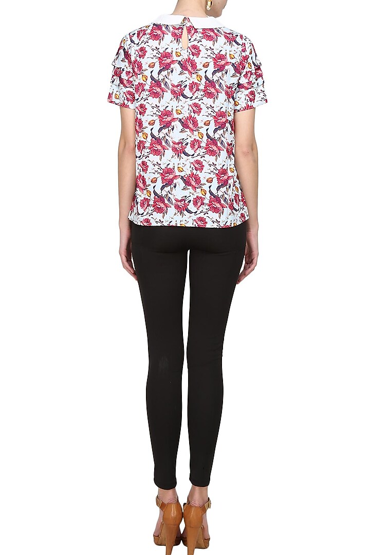 Light blue vintage floral printed layer sleeved top available only at Pernia's Pop Up Shop.