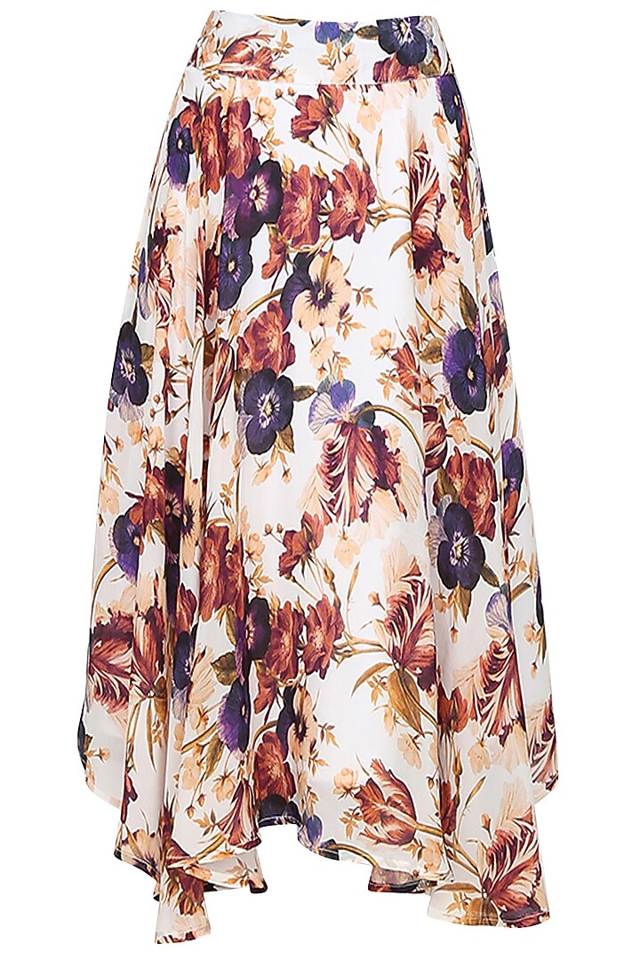 Cream floral printed circular flared skirt available only at Pernia's Pop Up Shop.