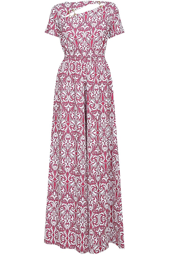 White and red ornament printed jumpsuit available only at Pernia's Pop Up Shop.