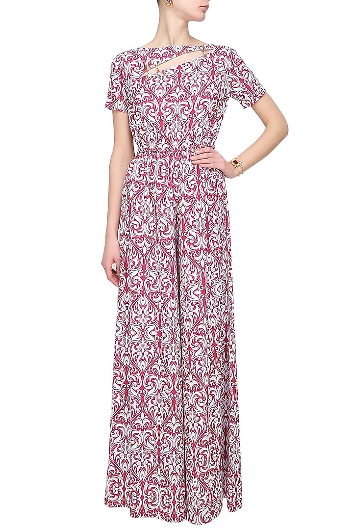 White and red ornament printed jumpsuit available only at Pernia's Pop Up Shop.