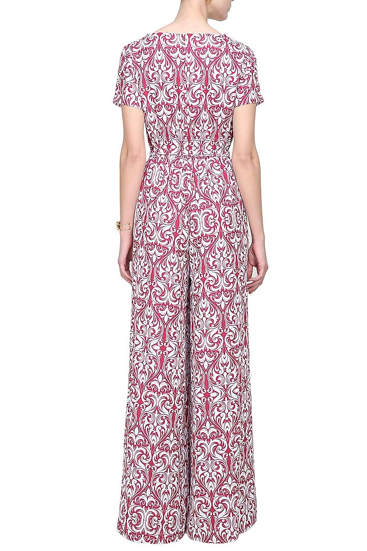 White and red ornament printed jumpsuit available only at Pernia's Pop Up Shop.